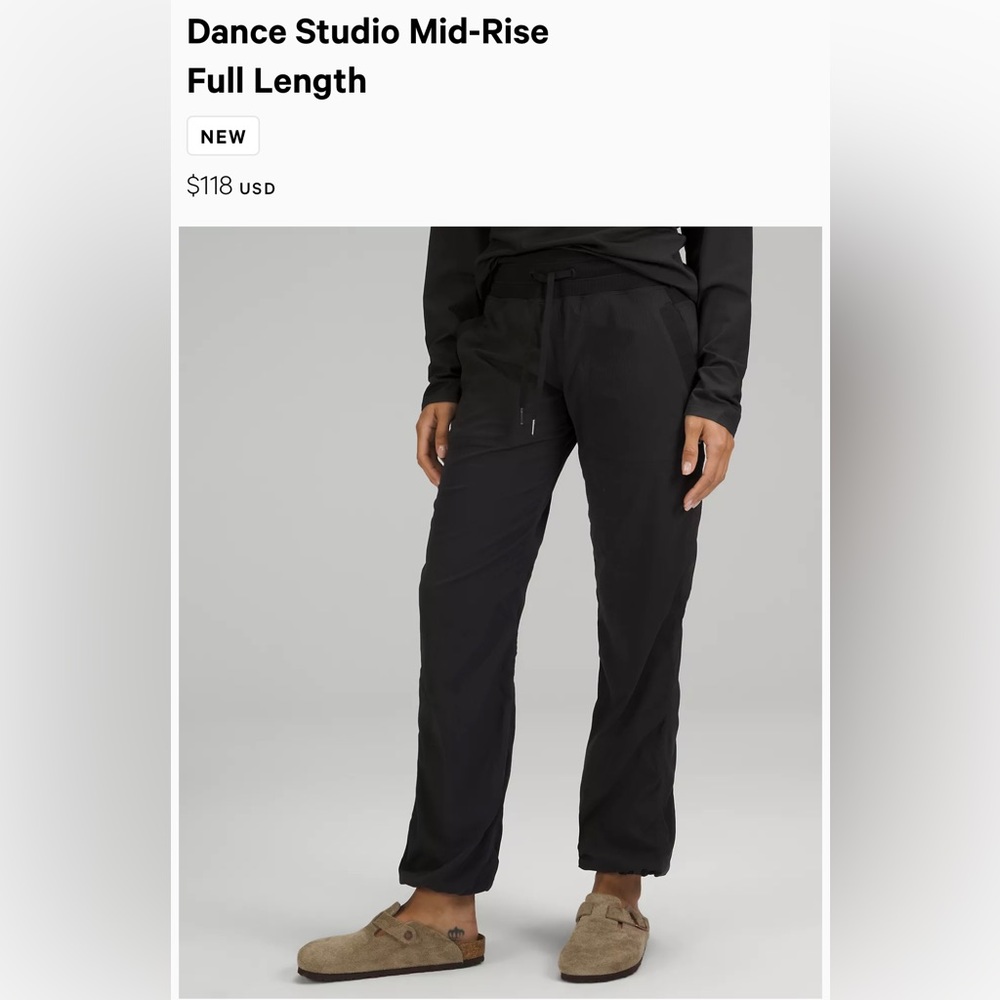 NWT- Lululemon Studio Dance Pant Black Size 8